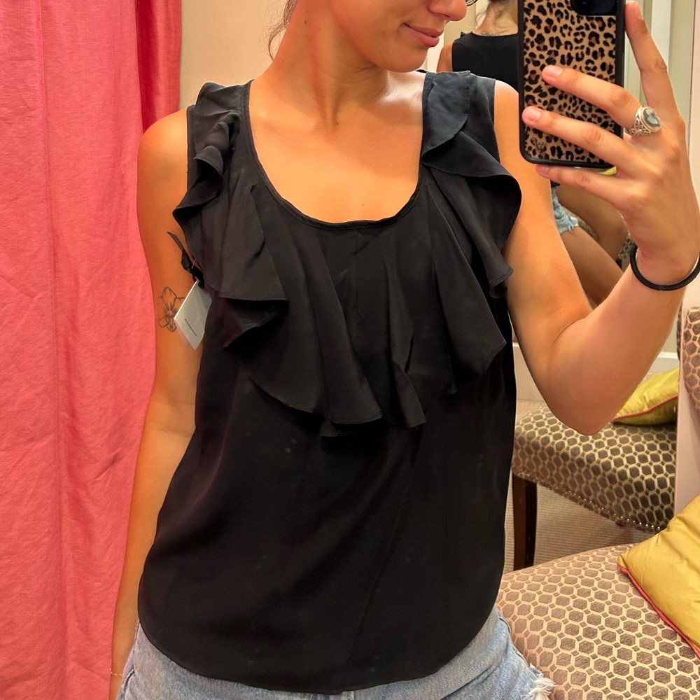 Elegant Black Ruffled Tank Top